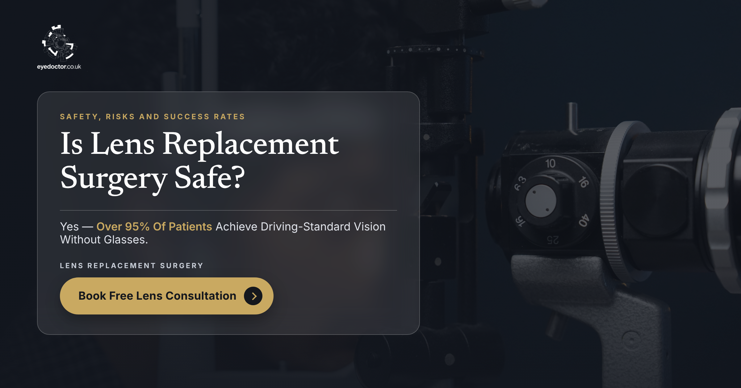 Is lens replacement surgery safe feature, a slit lamp beside the title Is Lens Replacement Surgery Safe